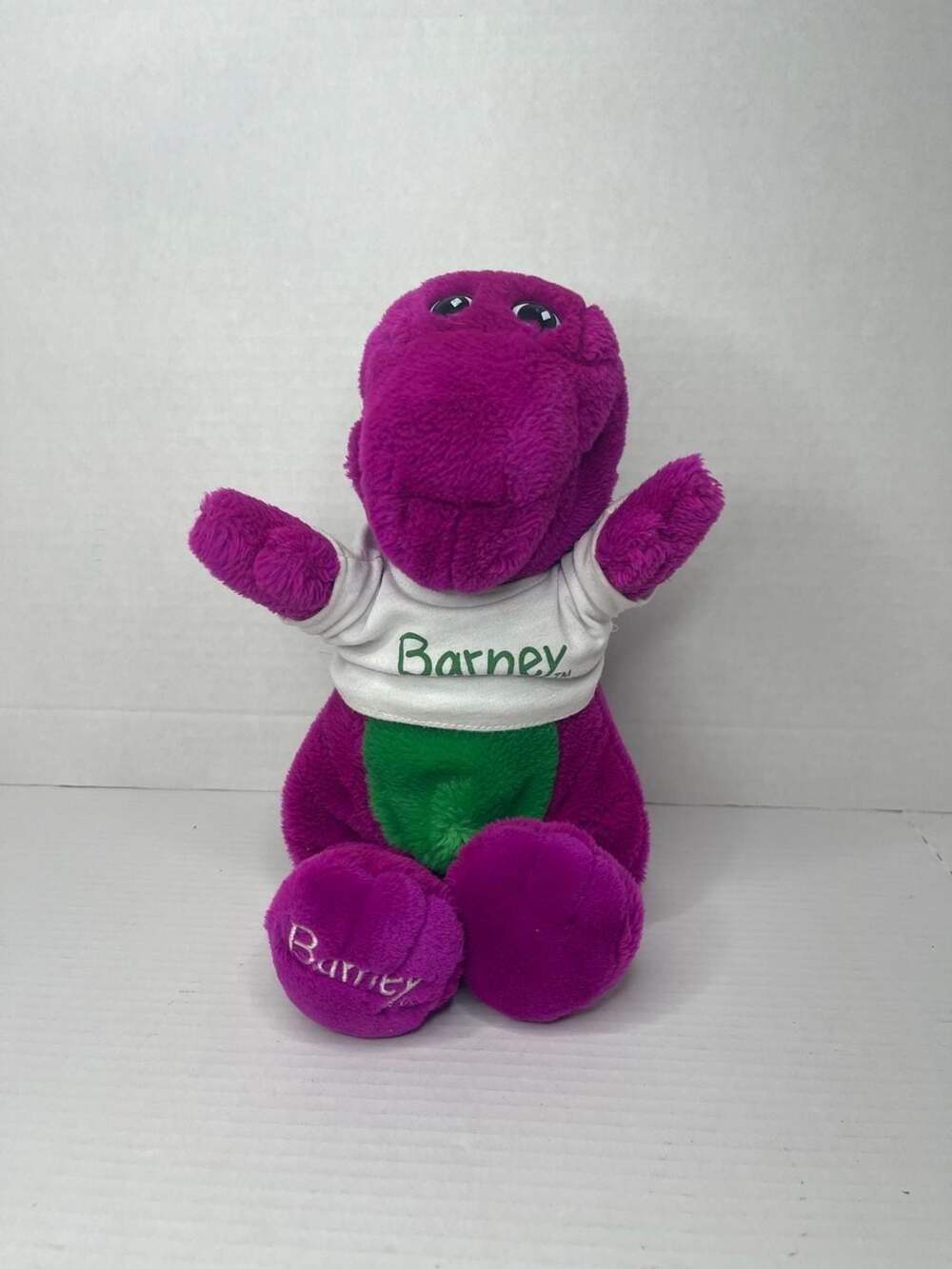 1992 Vintage Golden Bear Barney the Dinosaur Plush with White T-Shirt